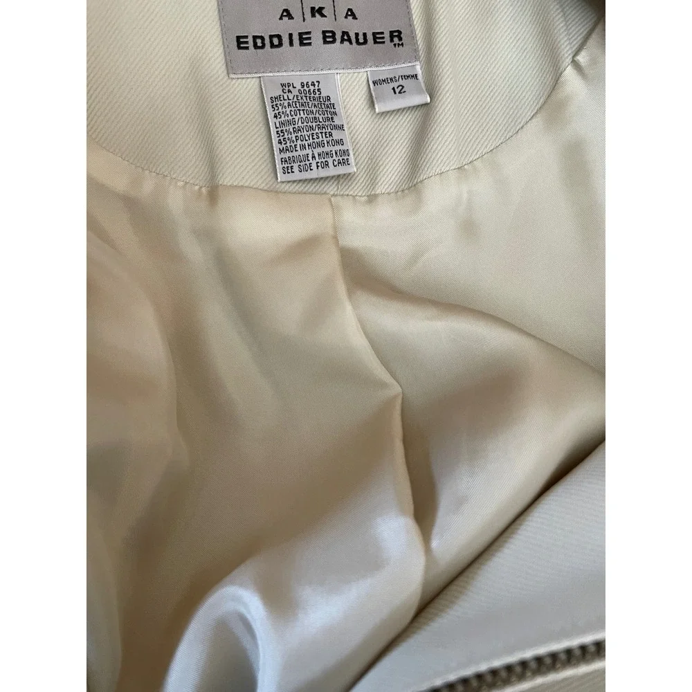 AKA Eddie Bauer Women Jacket 12 Zip Front Beige Twill Mandarin Collar